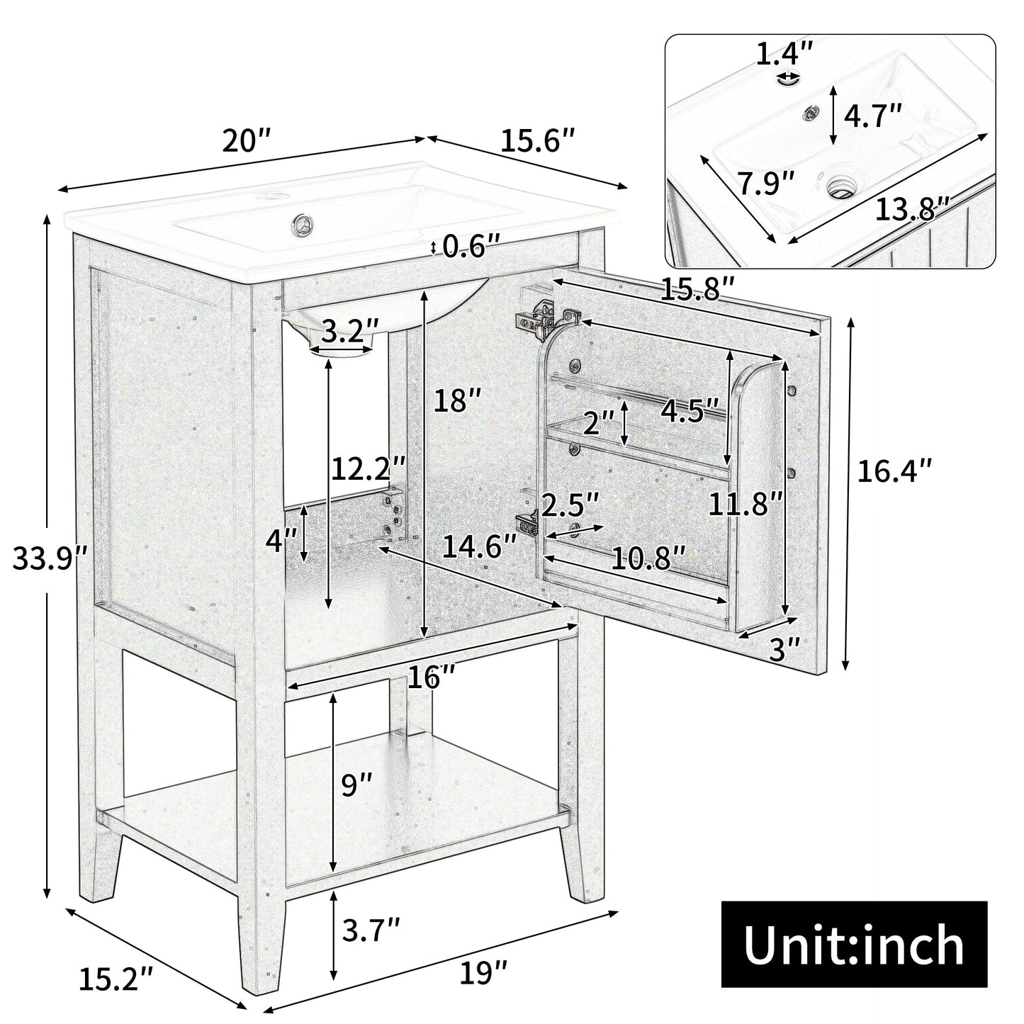 20" Bathroom Vanity with Sink and Storage Rack