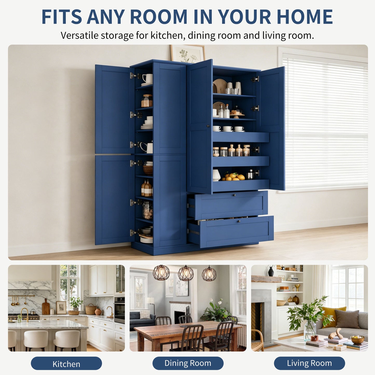 TOPMAX 73.6" Tall Farmhouse Kitchen Pantry Cabinet with 8 Shelves