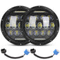 2Pcs 7In 75W Round LED Headlight 3500LM Halo Car Headlamp with DRL High Low Beam for Jeep Wrangler TJ JK CJ with H4 to H13 Adapters Plug and Play