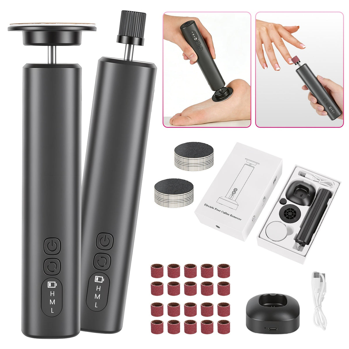 Electric Foot Callus Remover & Nail Grinder with 40 Sanding Discs