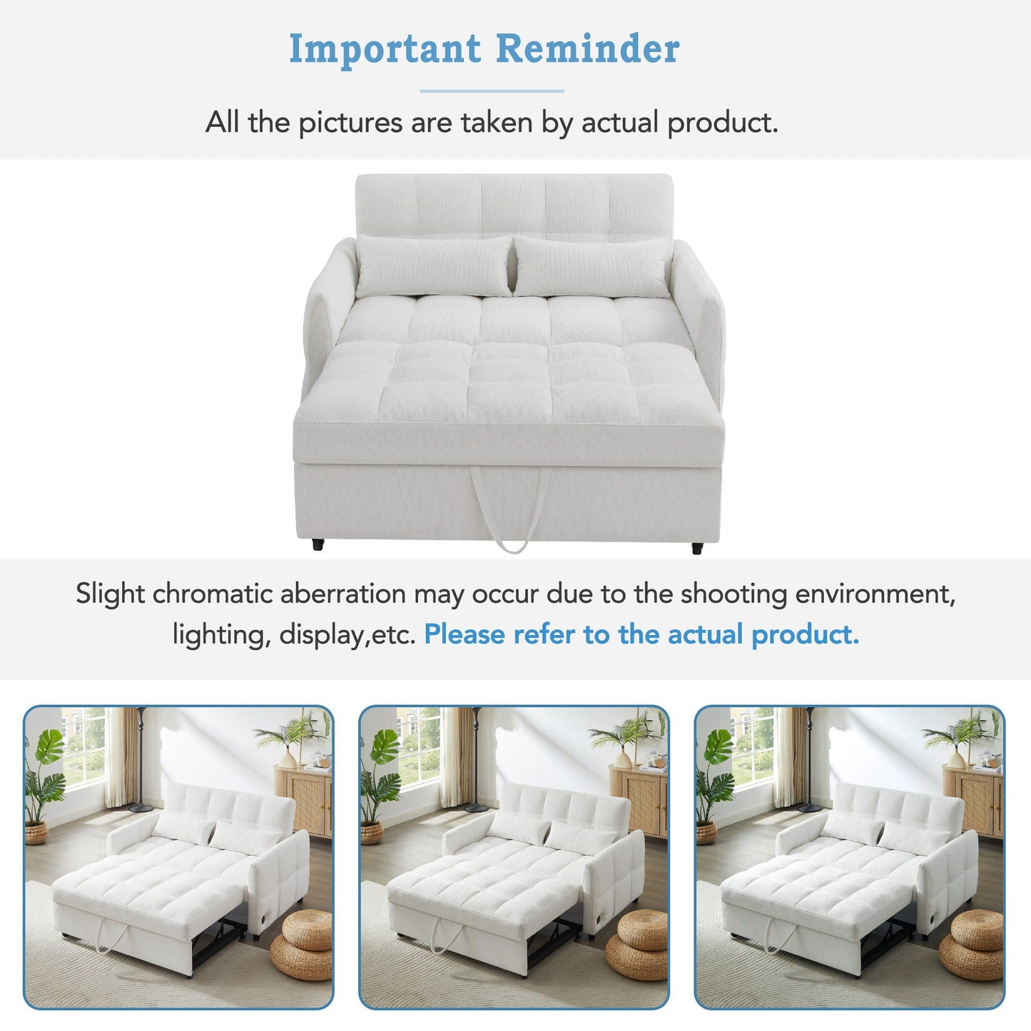 Loveseat Sofa Pull-Out Bed With Adjustable Backrest, 3 USB Ports And 2 Lumbar Pillows For Living Room