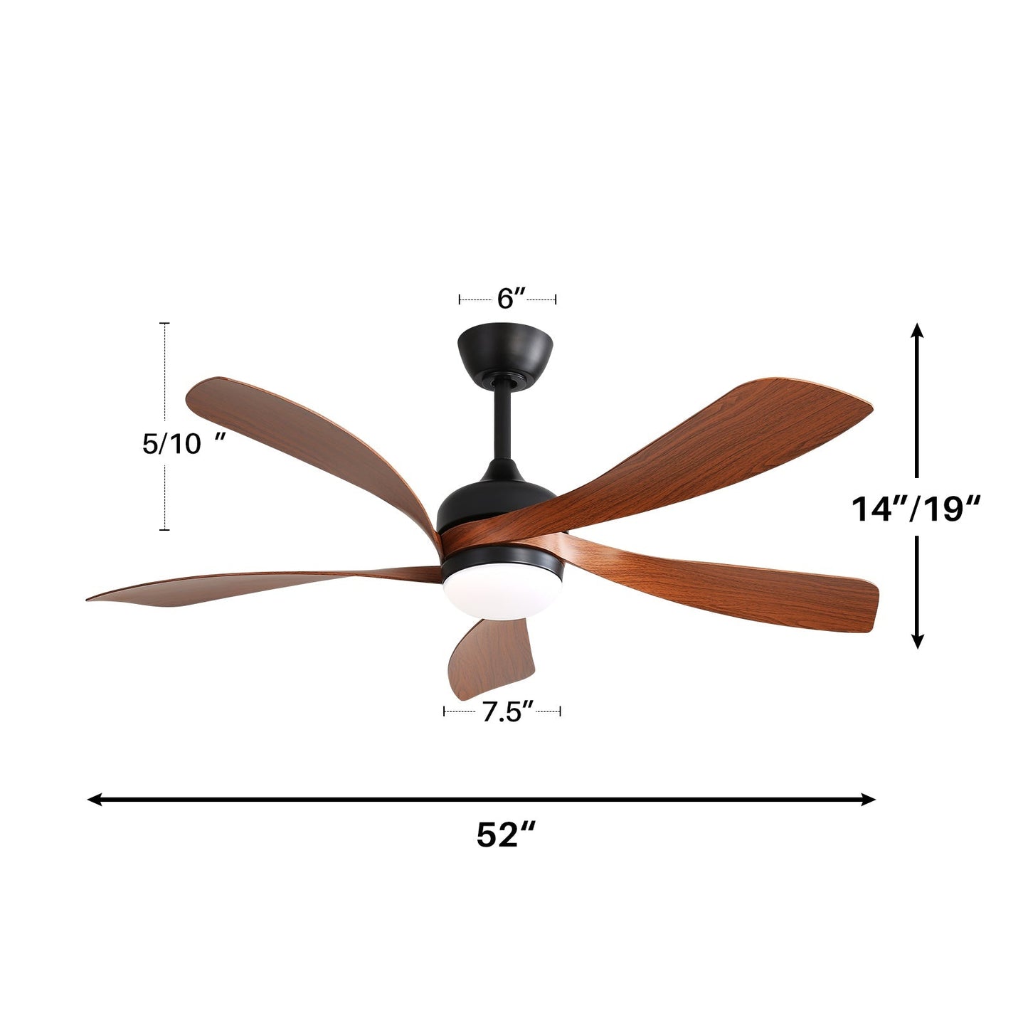 52 Inch Indoor Ceiling Fan With 3 Color Dimmable LED Light and Remote Control