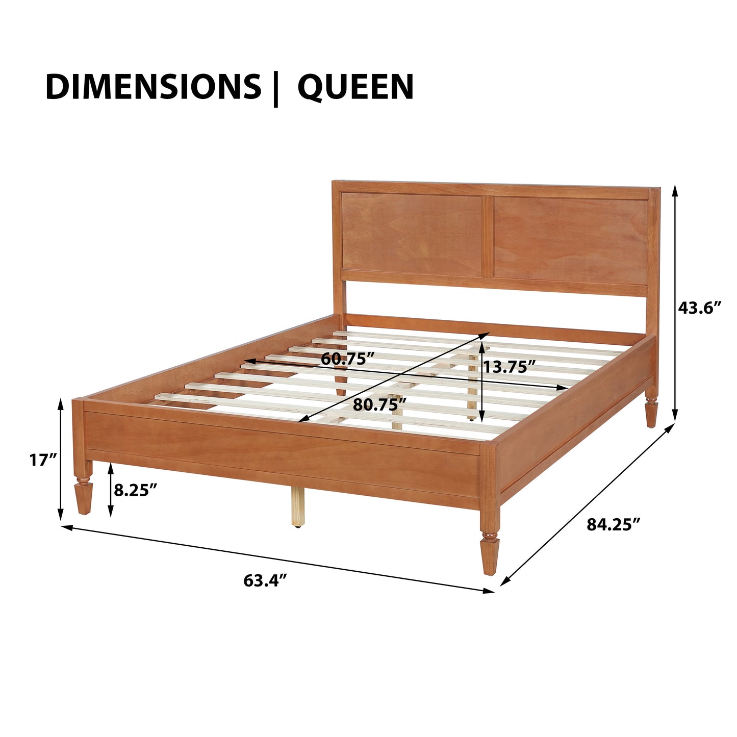 Queen Size Wood Platform Bed Frame with Classic Panel Headboard