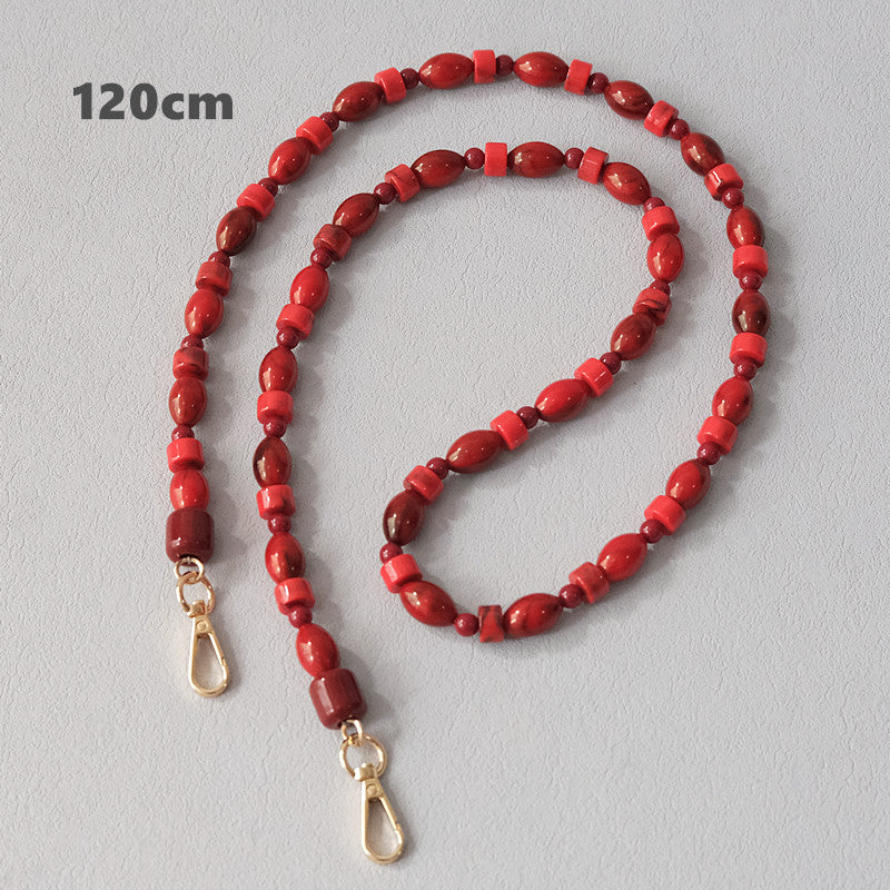 Fashionable Red Beaded Chain Accessory Crossbody Lanyard Bag