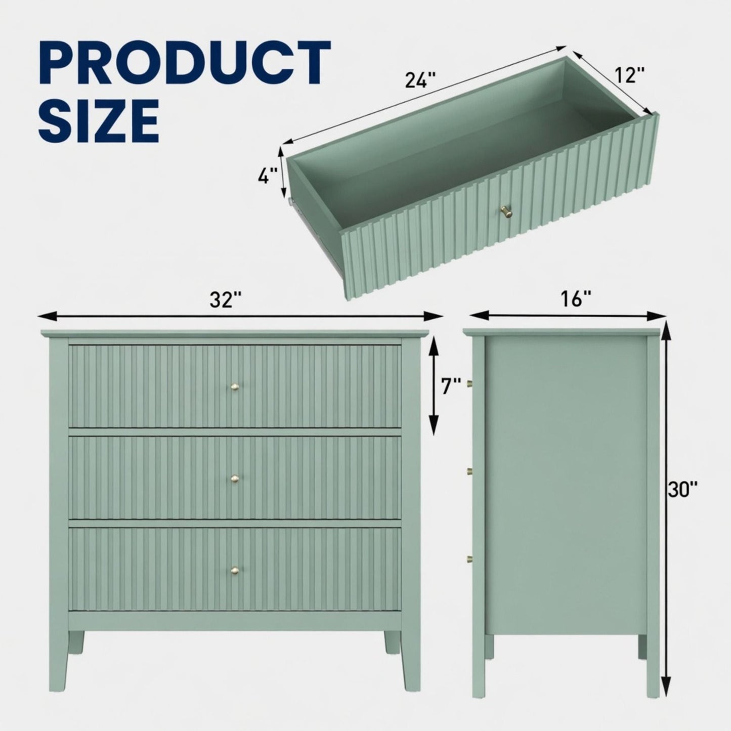 Fluted 3 Drawer Nightstand With Soft Close Slides