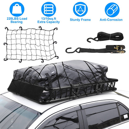 63x39x6.3in Universal Roof Rack Cargo Carrier Car Top Luggage Holder Basket withÊHook Strap Elastic Net
