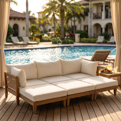 TOPMAX Outdoor Large Daybed Acacia Wood 6-Piece Patio Sofa Set