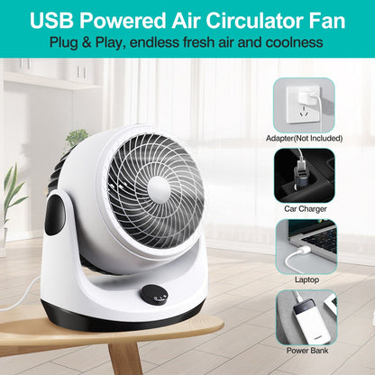 Table Desktop Fan Air Circulator Office Fan with 2 Speeds 270¡ Adjustable Head USB Plug Play for Room Office Kitchen Office
