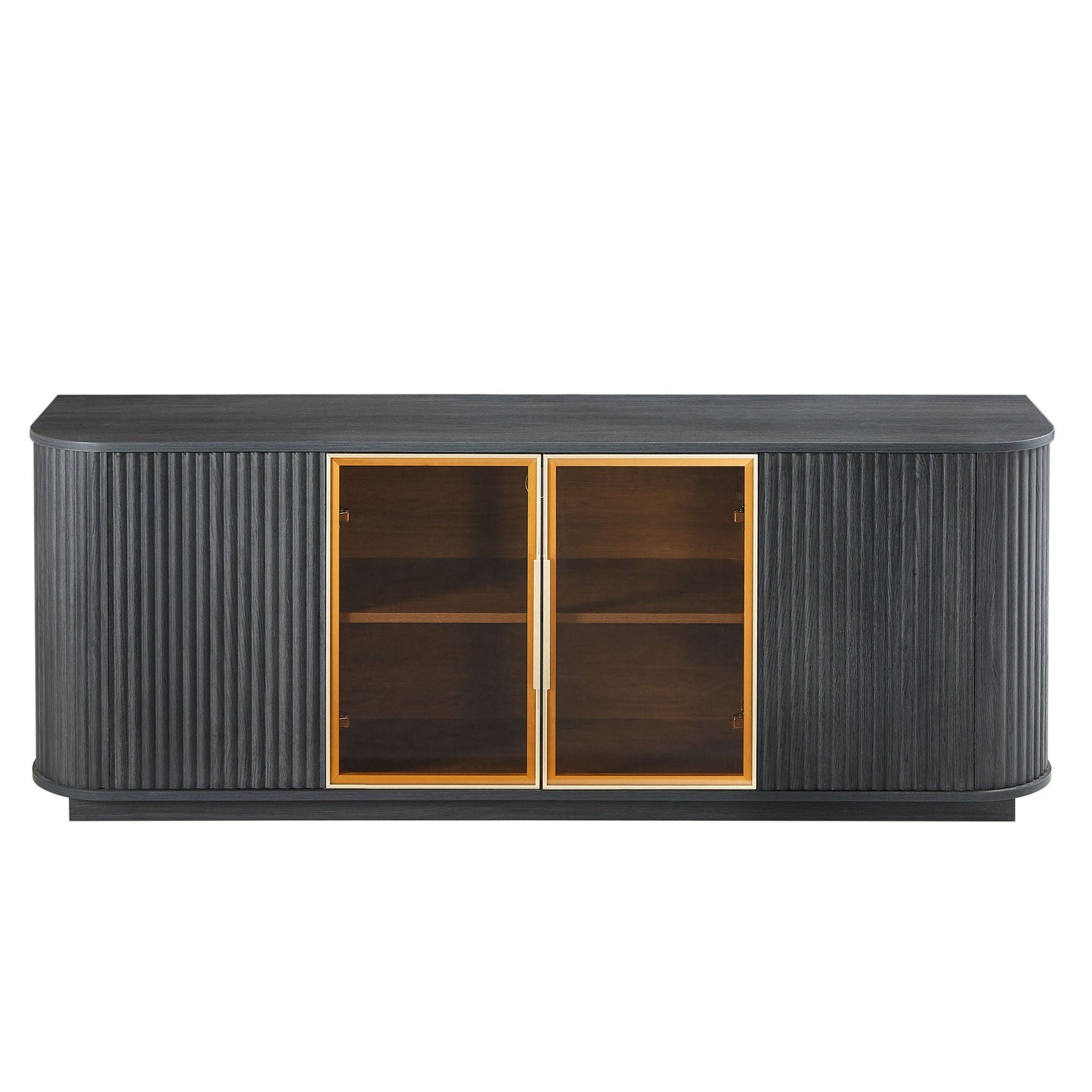 Modern 64" Wavy TV Cabinet With LED Lights - Black