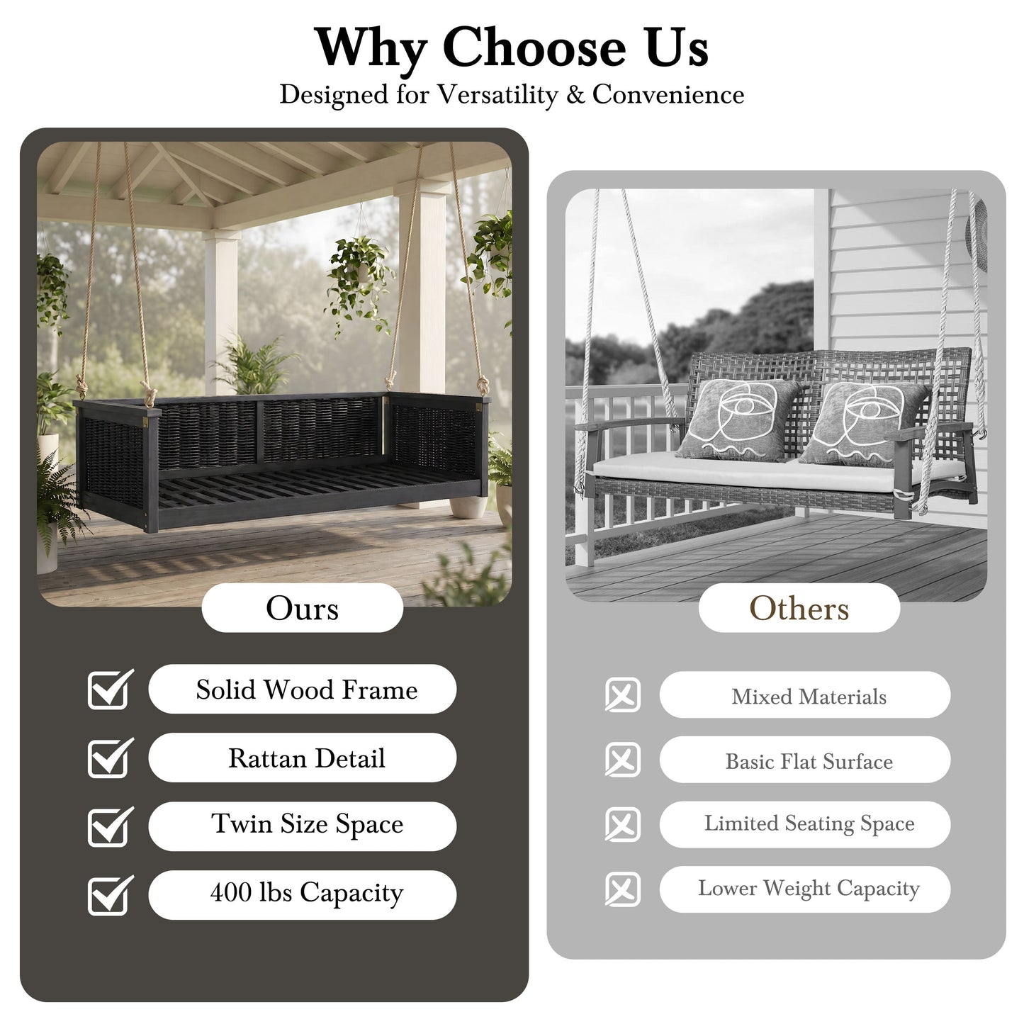 TOPMAX Outdoor Classic Solid Wood Twin Size Swing Bed