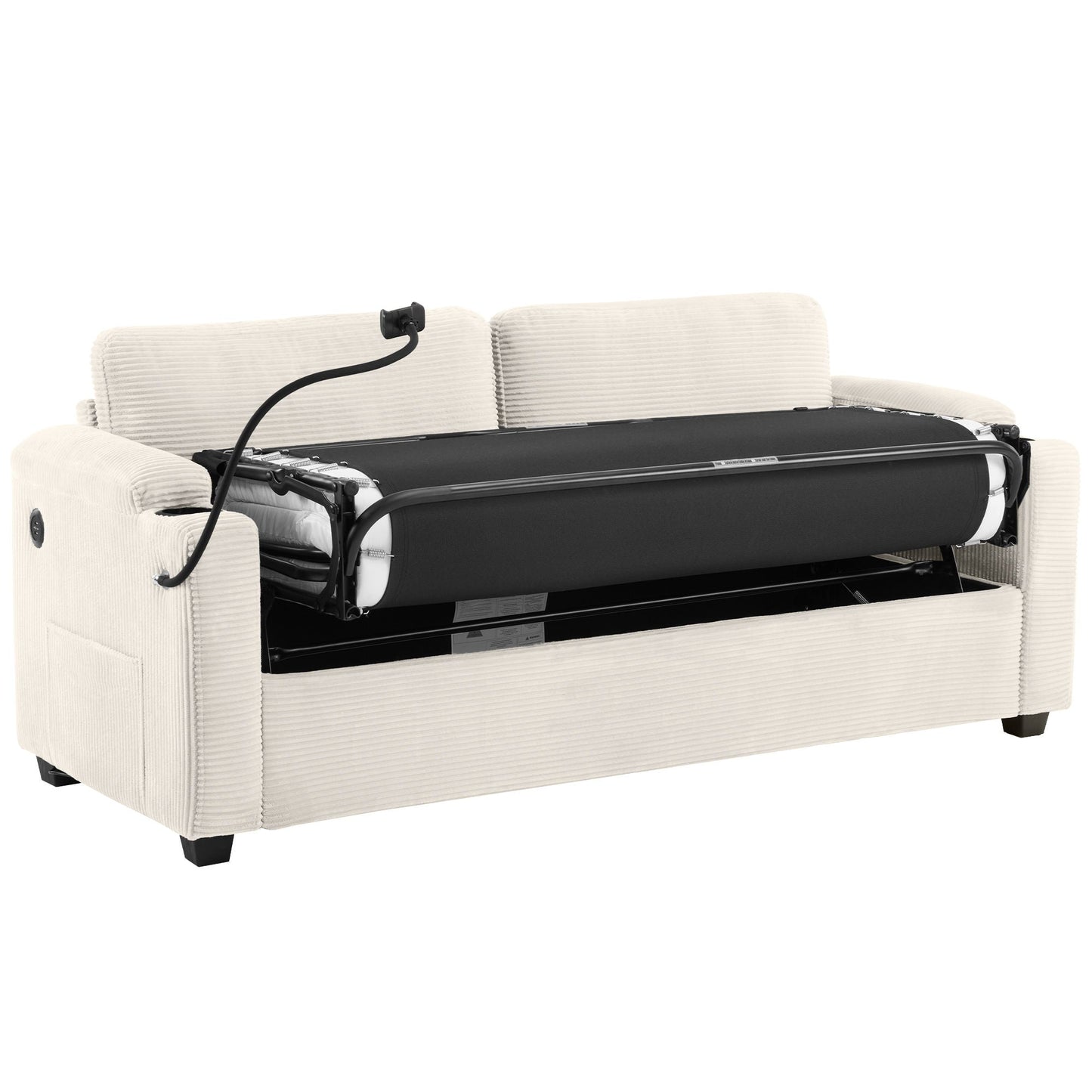 Sleeper Sofa Loveseat Sofa With Full Size Mattress, 2 USB Ports, 2 Cup Holders, 2 Side Pockets And Phone Holder