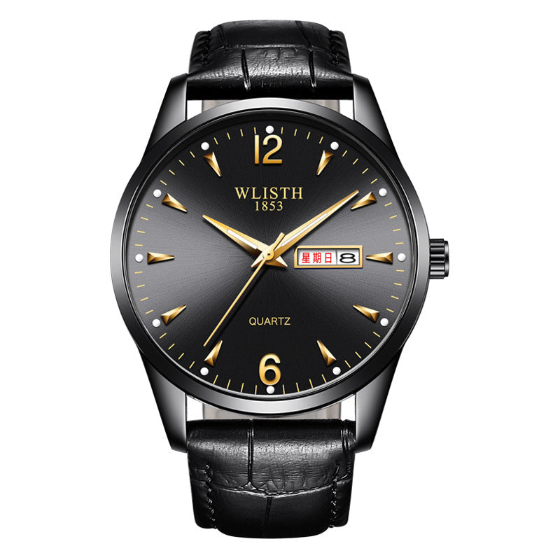Luminous Waterproof Leather-Strap Quartz Watch For Men