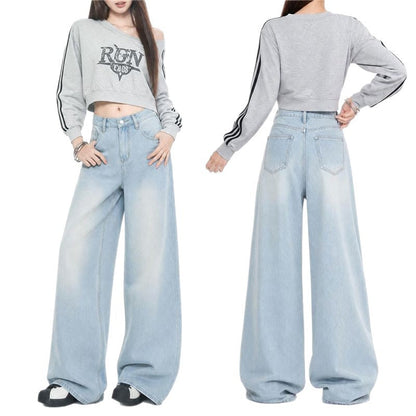 Loose And Comfortable Jeansstructured Slimming And With A Smooth Flowing Wide-leg Cut