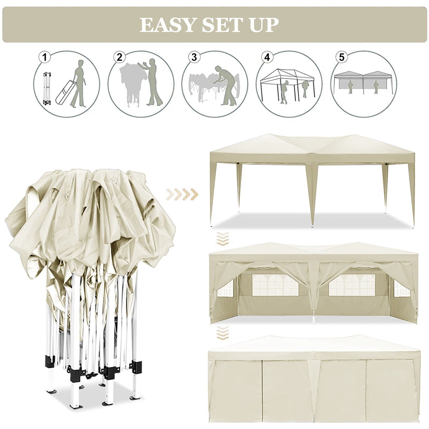 10'x20' EZ Pop Up Canopy Outdoor Portable Party Folding Tent with 6 Removable Sidewalls