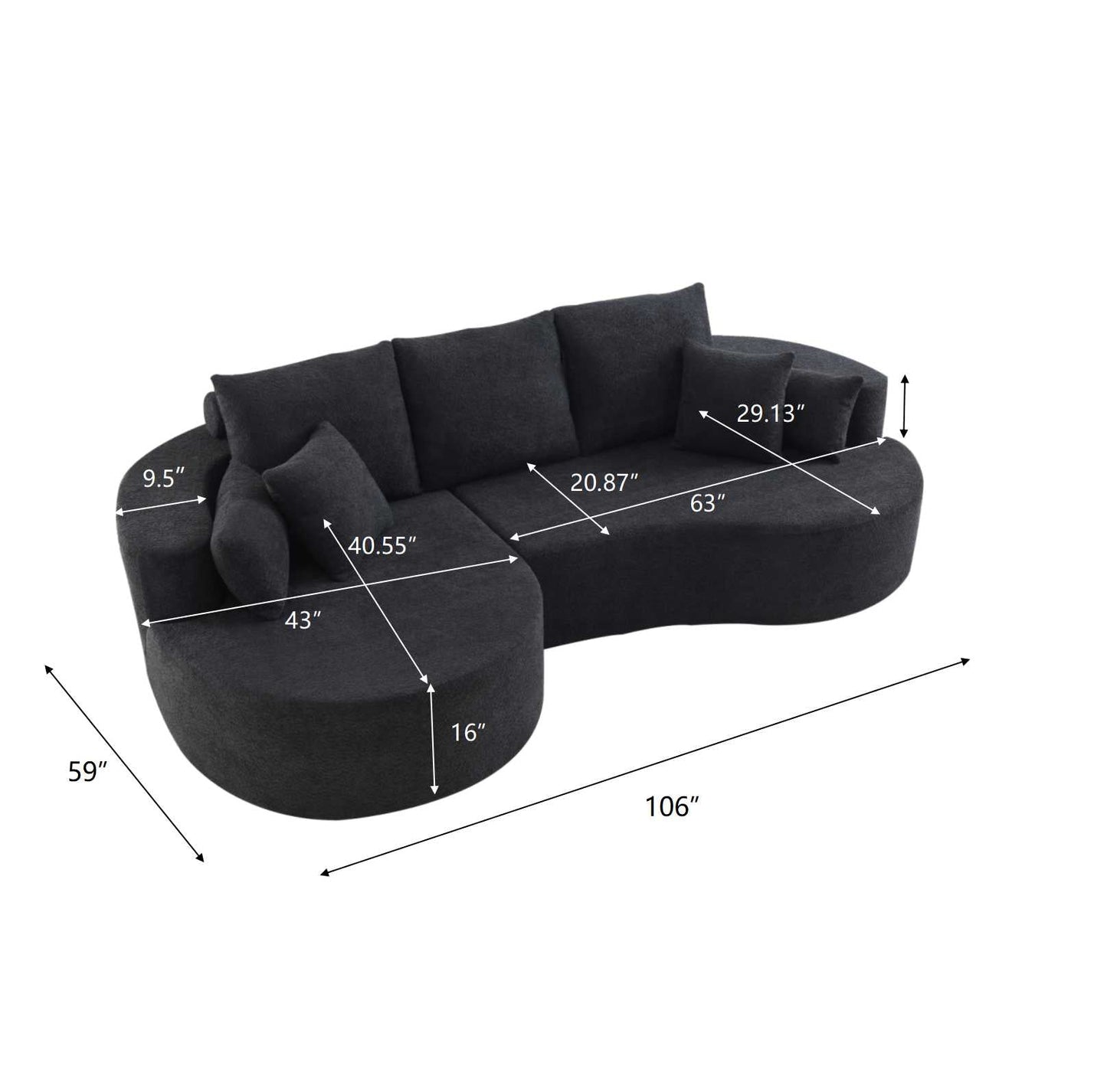 106 in. 2-Piece Fabric Cloud Curved Sectional Boucle Sofa with Chaise Lounge