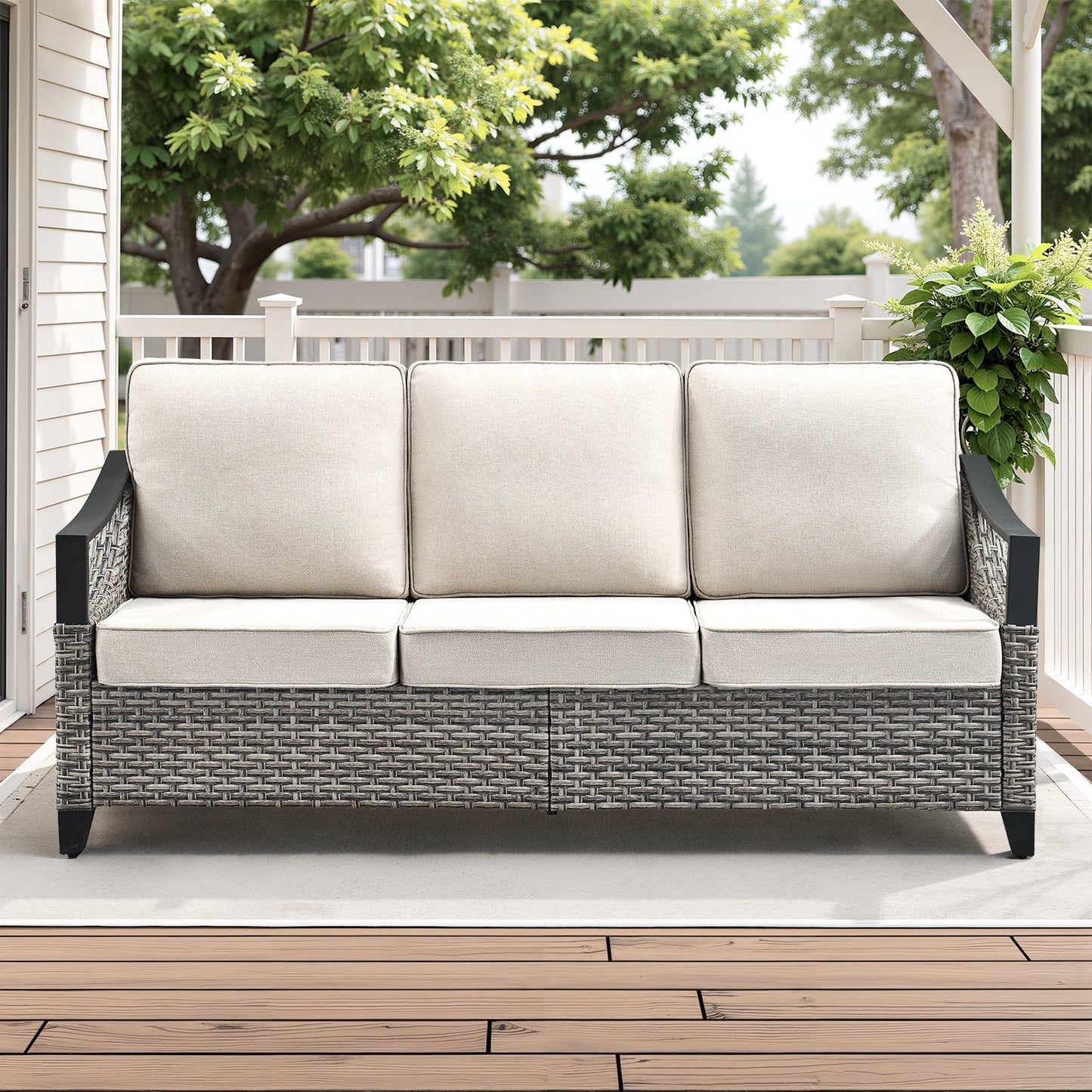 73.4" Wide Outdoor Wicker Sofa