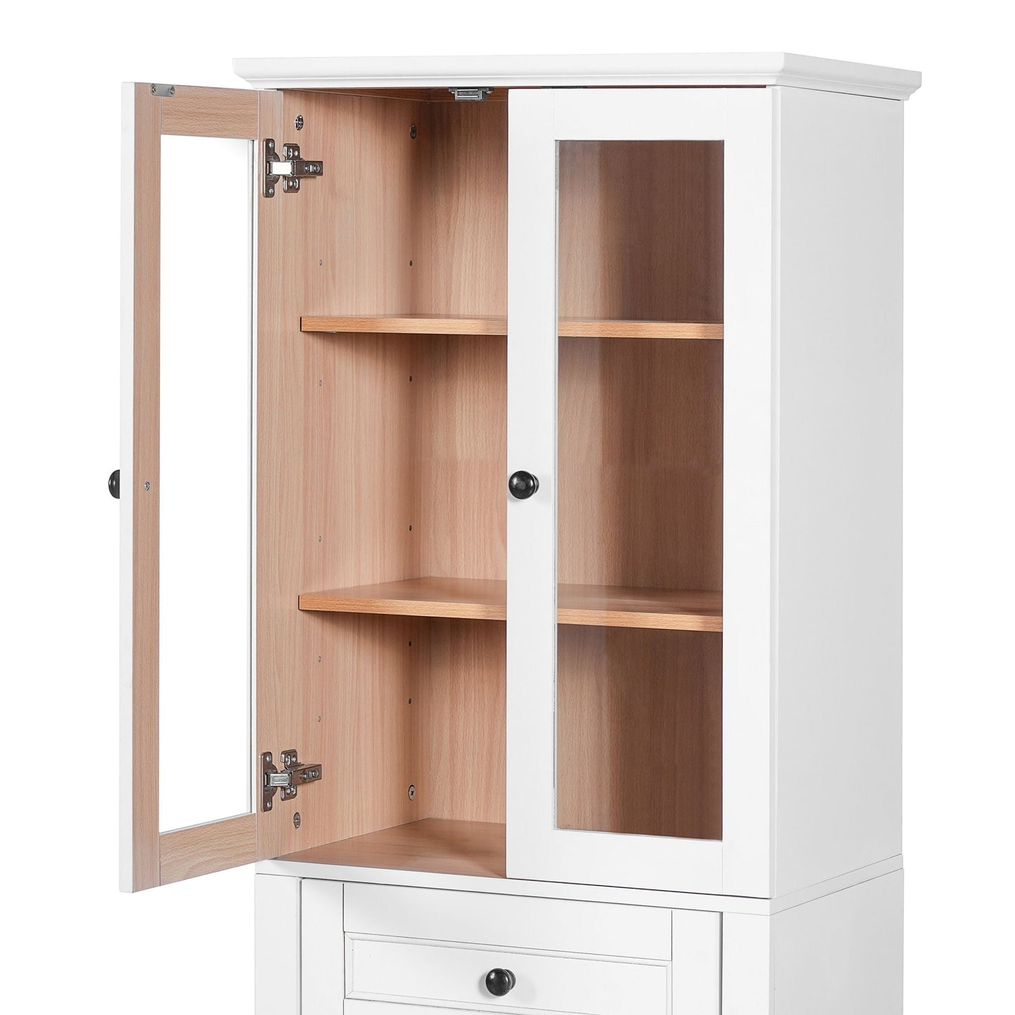 Bathroom Vanity & Tall Storage Cabinet Set With Doors, Adjustable Shelves, Soft Close Hinges, Sink