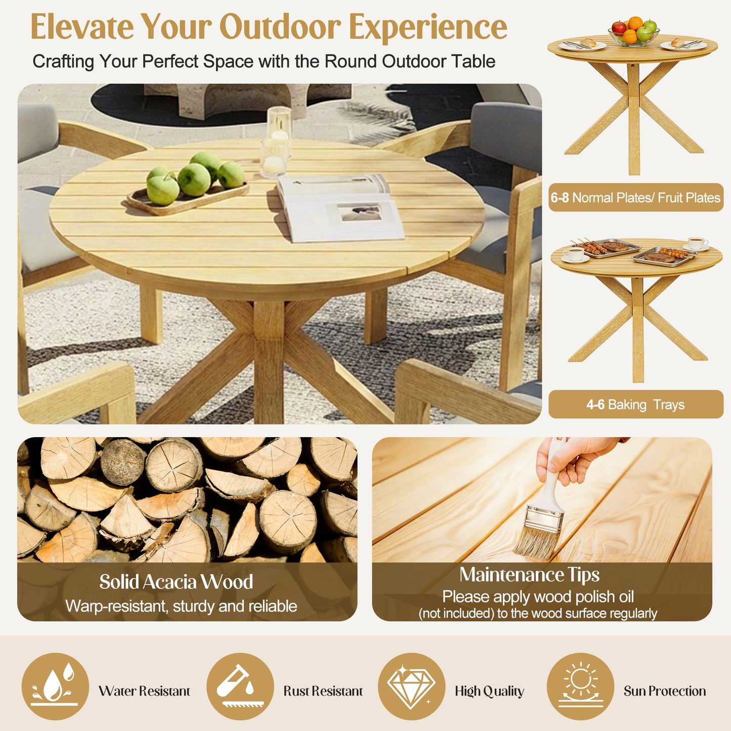 5-Piece Outdoor Acacia Wood Round Dining Set