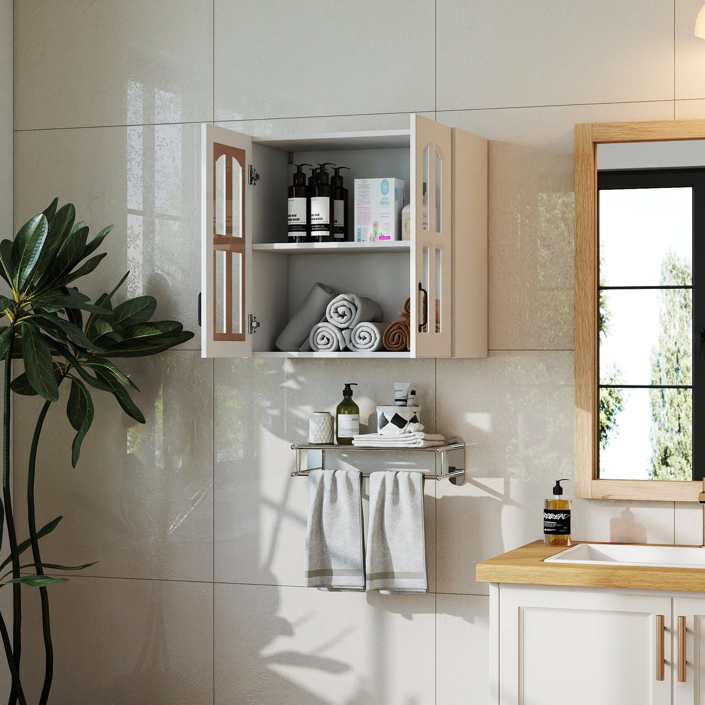 Wall Cabinet with Glass Door and Adjustable Shelves
