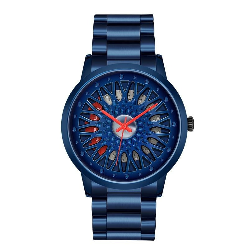 Hollowed-out Wheel Watch Waterproof Steel Band Business Style For Teenagers