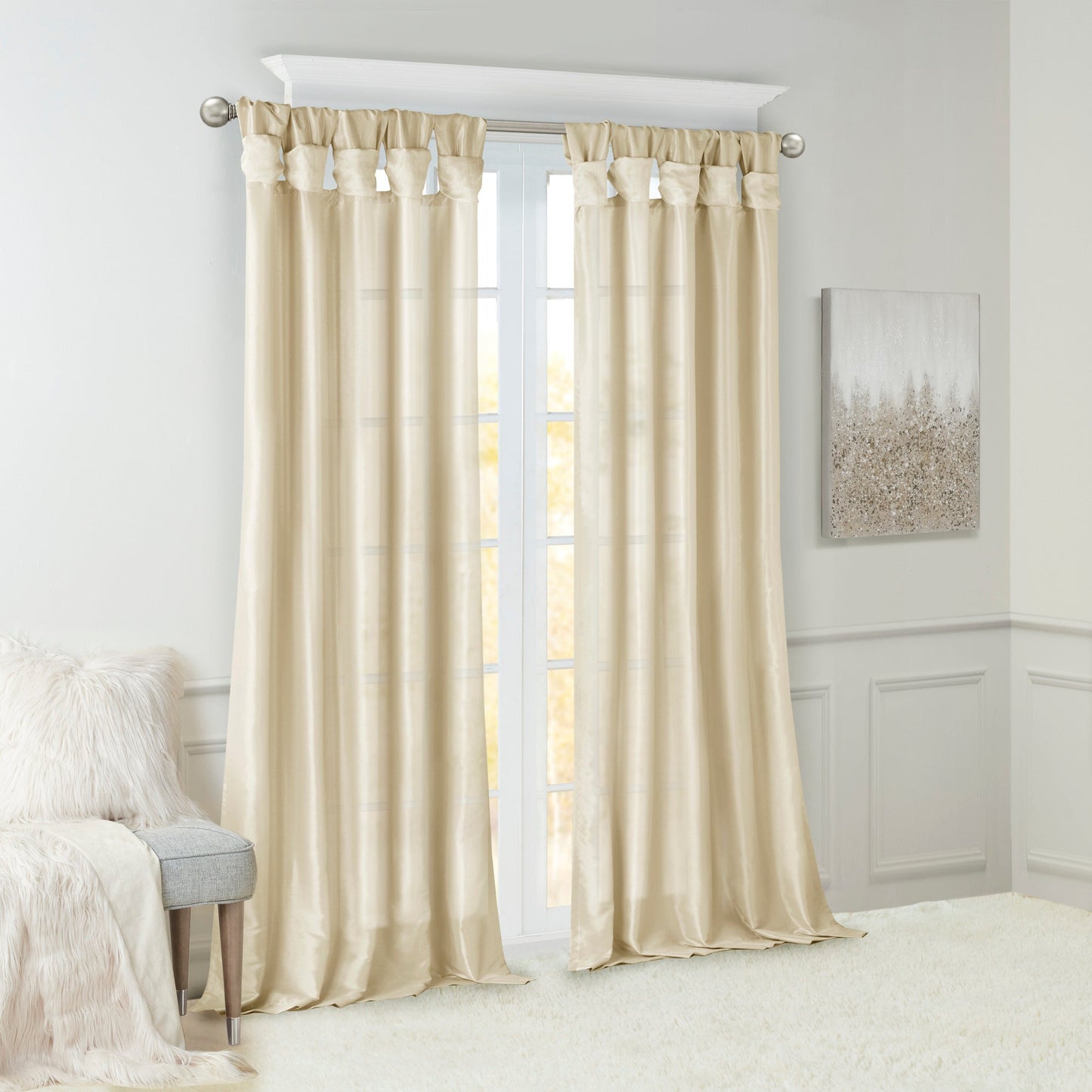 Twist Tab Lined Window Curtain Panel Champagne 50x95