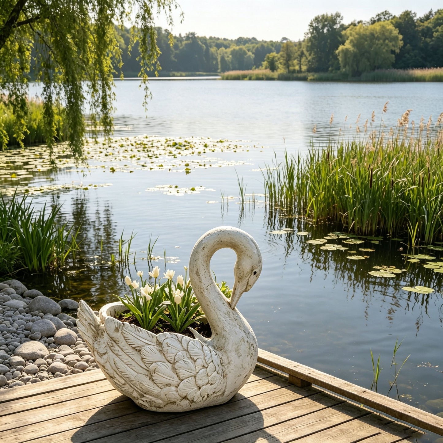 12.8'' Tall Vintage Swan Statue Planter