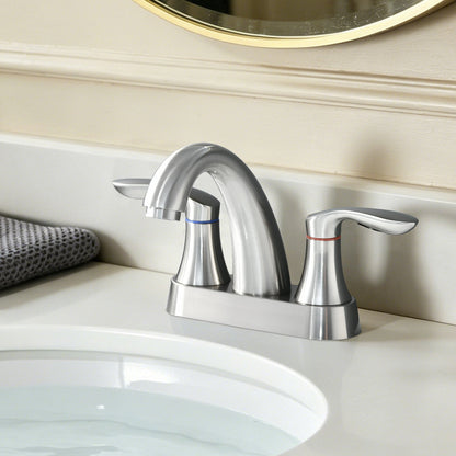 Two Handle 4 Inch Centerset Bathroom Sink Faucet with Pop-Up Drain, Brushed Nickel