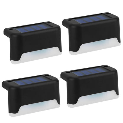 4Pcs Solar Powered LED Step Lights Outdoor IP55 Waterproof Dusk To Dawn Sensor Fence Lamps For Stairs Yard Railing