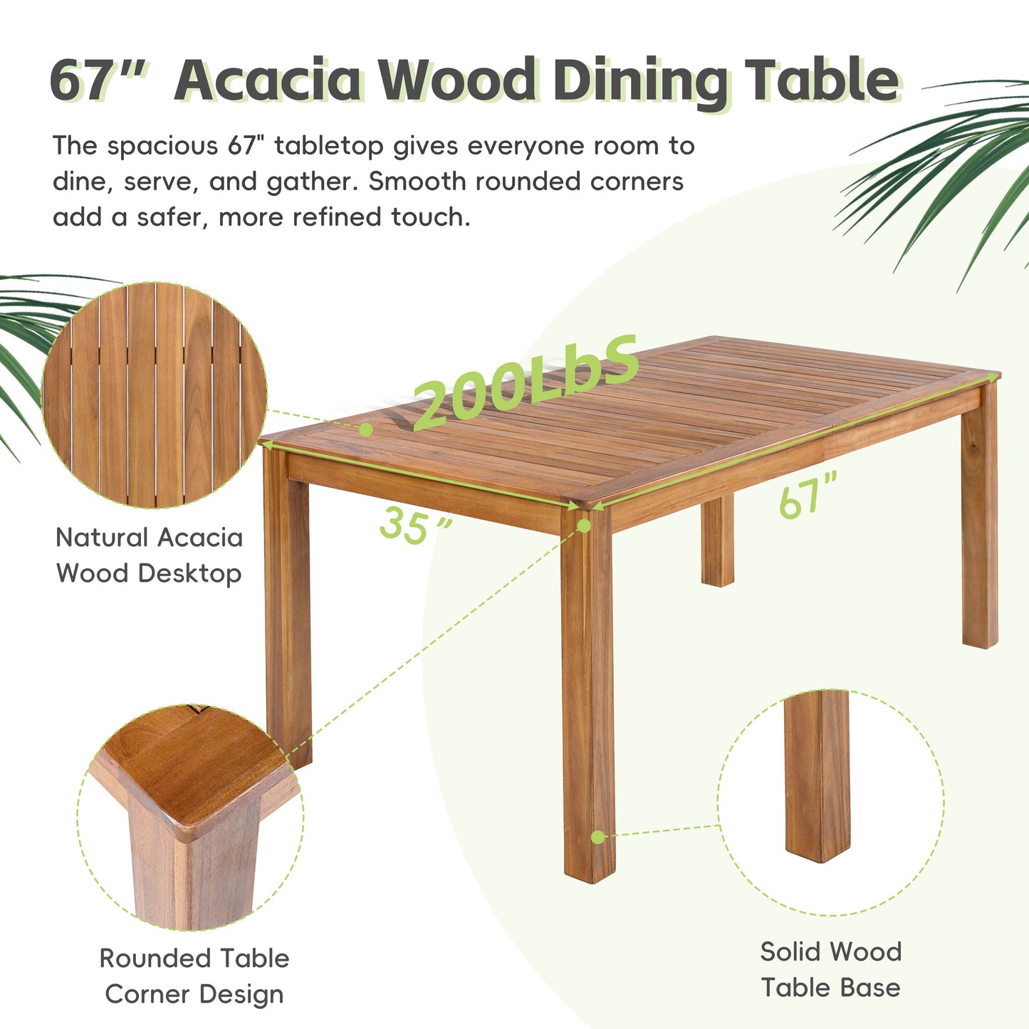 TOPMAX Patio Wooden Dining Table, 67"L Rectangular