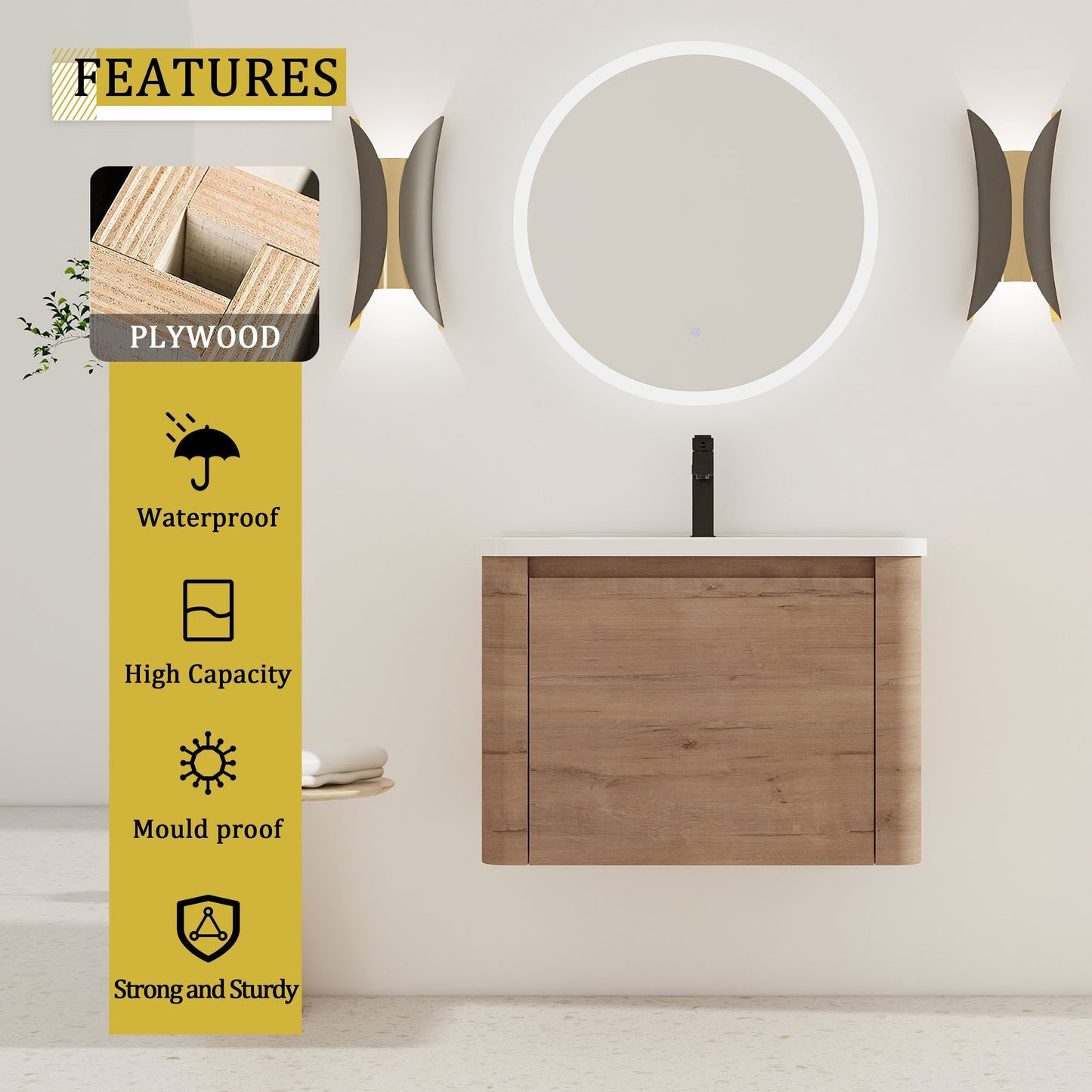 28'' Wall-Mounted Bathroom Vanity with Ceramic Sink