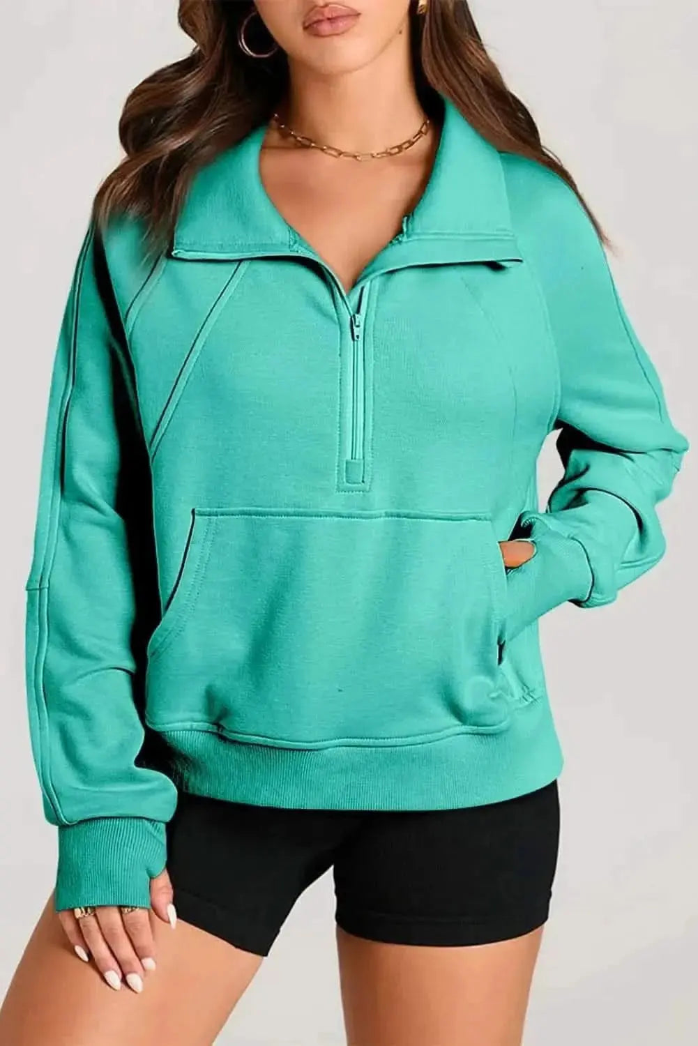 Trendsi Women's Half Zip Sweatshirt With Pockets — Fleece Pullover
