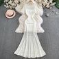 Vintage Hollow-Out Knit Dress – Women's Summer Elegant Tie-Waist A-Line Midi, Fishtail Slim-Fit Gown