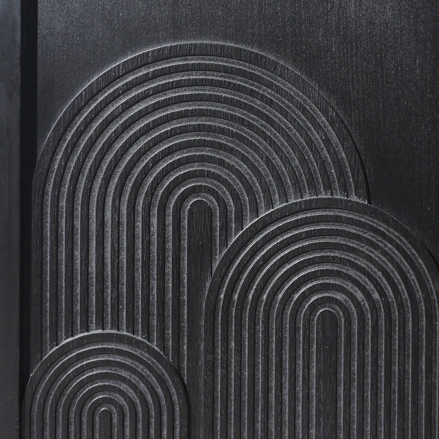 Modern Black Wood Storage Cabinet with Embossed Door