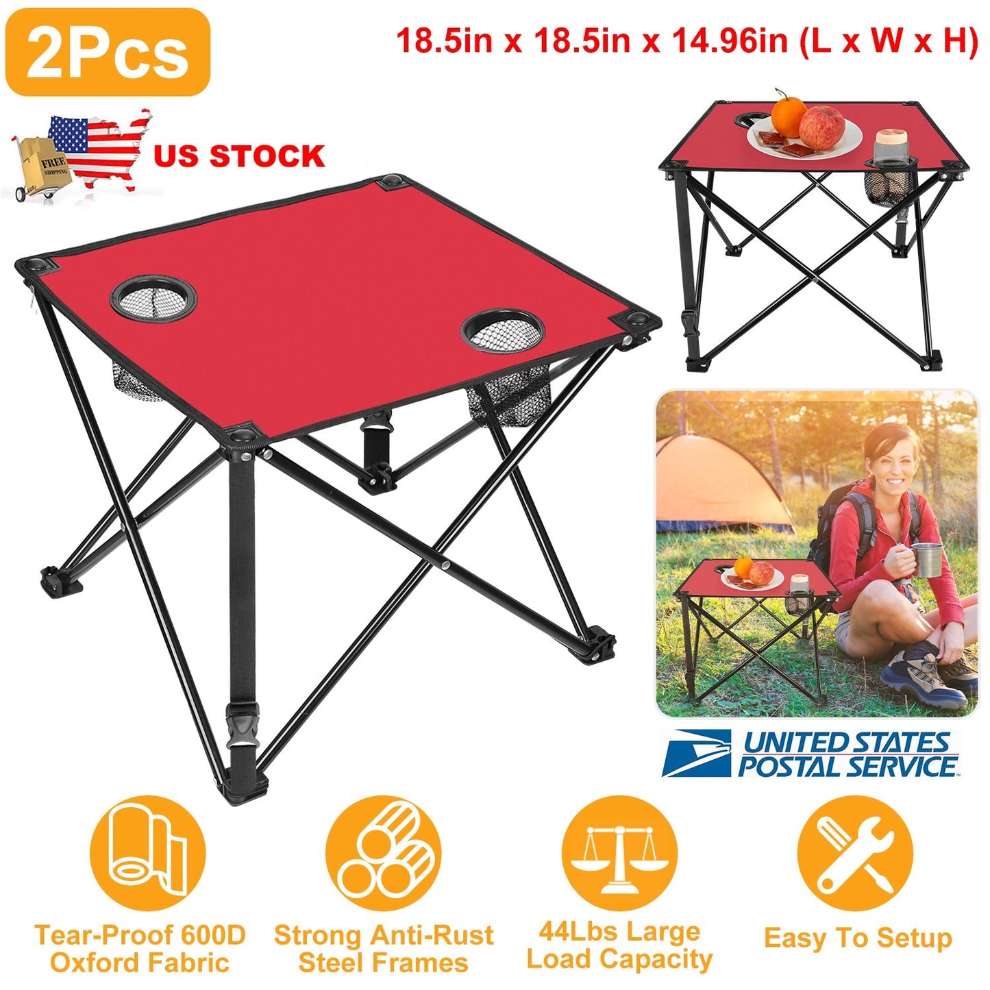 Portable Folding Camping Table with Cup Holders & Carry Bag