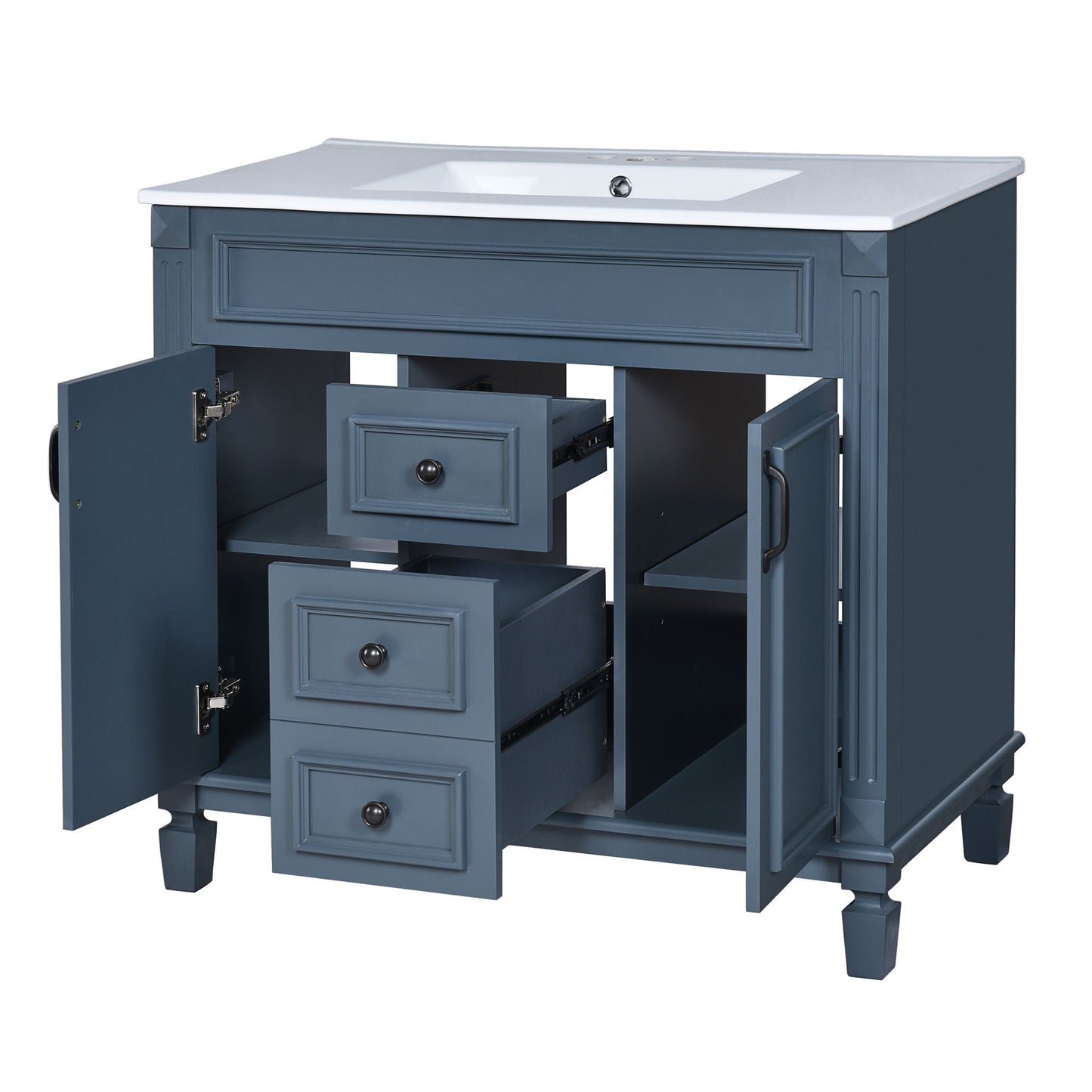 36" Bathroom Vanity With Ceramic Sink and Soft-Close Doors - Blue