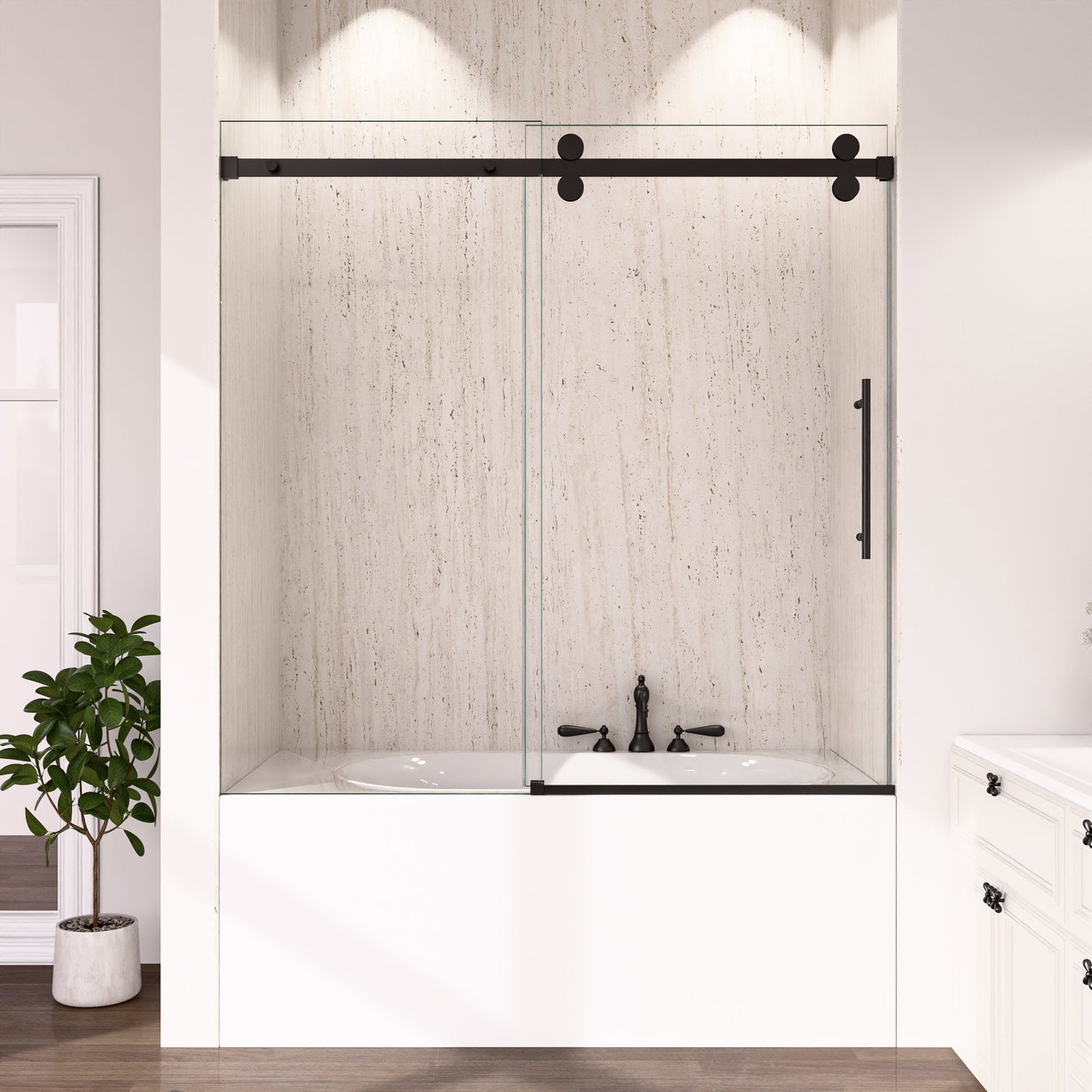 56-60"W x 60"H Frameless Sliding Tub Shower Door Enclosure, Matte Glass