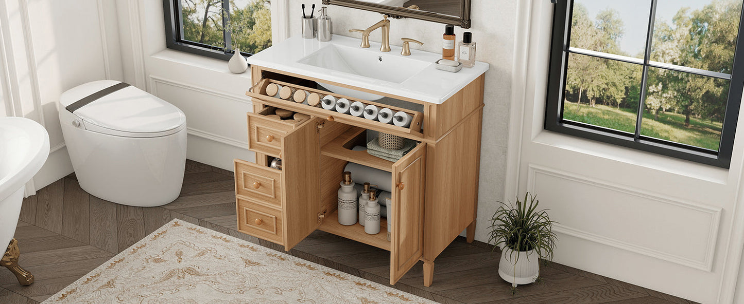 36" Bathroom Vanity with Sink, Solid Wood & MDF Cabinet