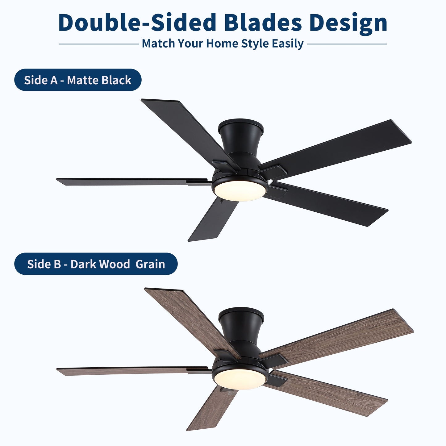 Low Profile Flush Mount Intergrated LED Ceiling Fan With Light And Reversible Quiet Motor