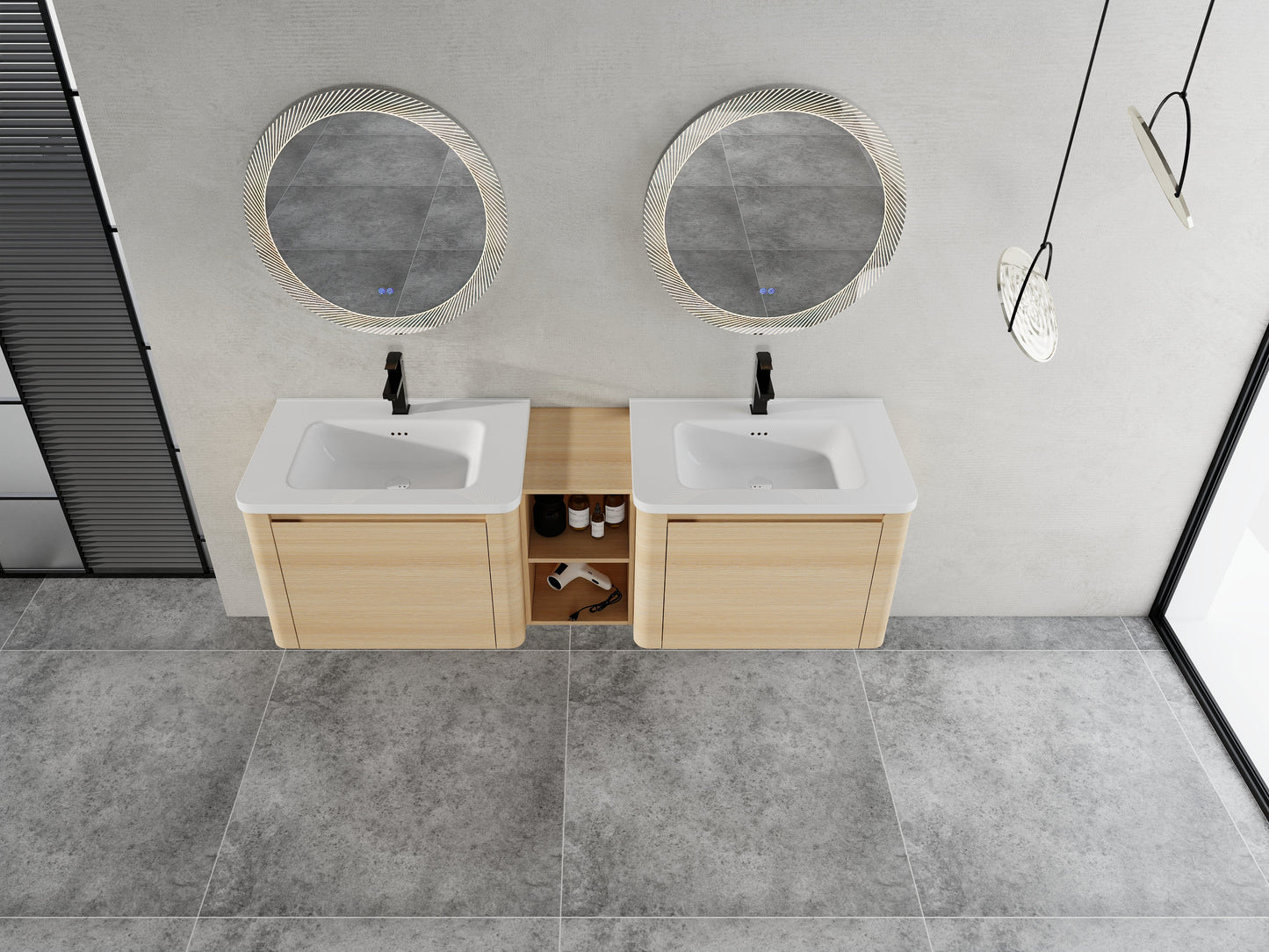 68'' Wall-Mounted Bathroom Vanity with Storage Shelves