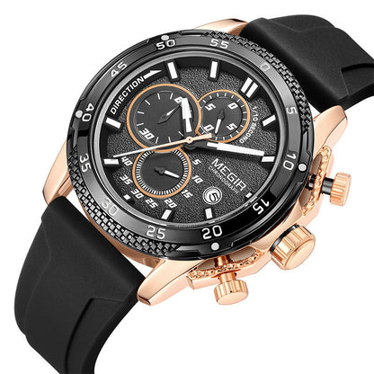 Multifunctional Three-eye Chronograph With Silicone Strap