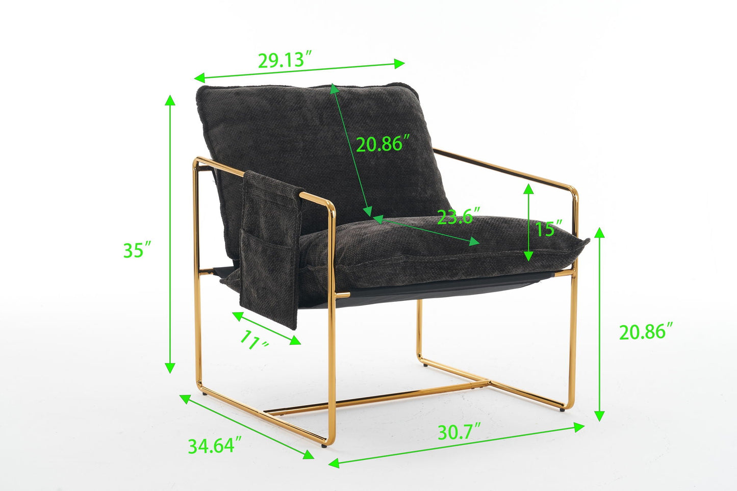 Upholstered Hanging Armchair With Arm Pocketsmetal Frame (Set of 2), Plated Craftsmanship, Crushed Foam Cushions And Skin-Friendly Woven Fabric For Living Room And Bedroom