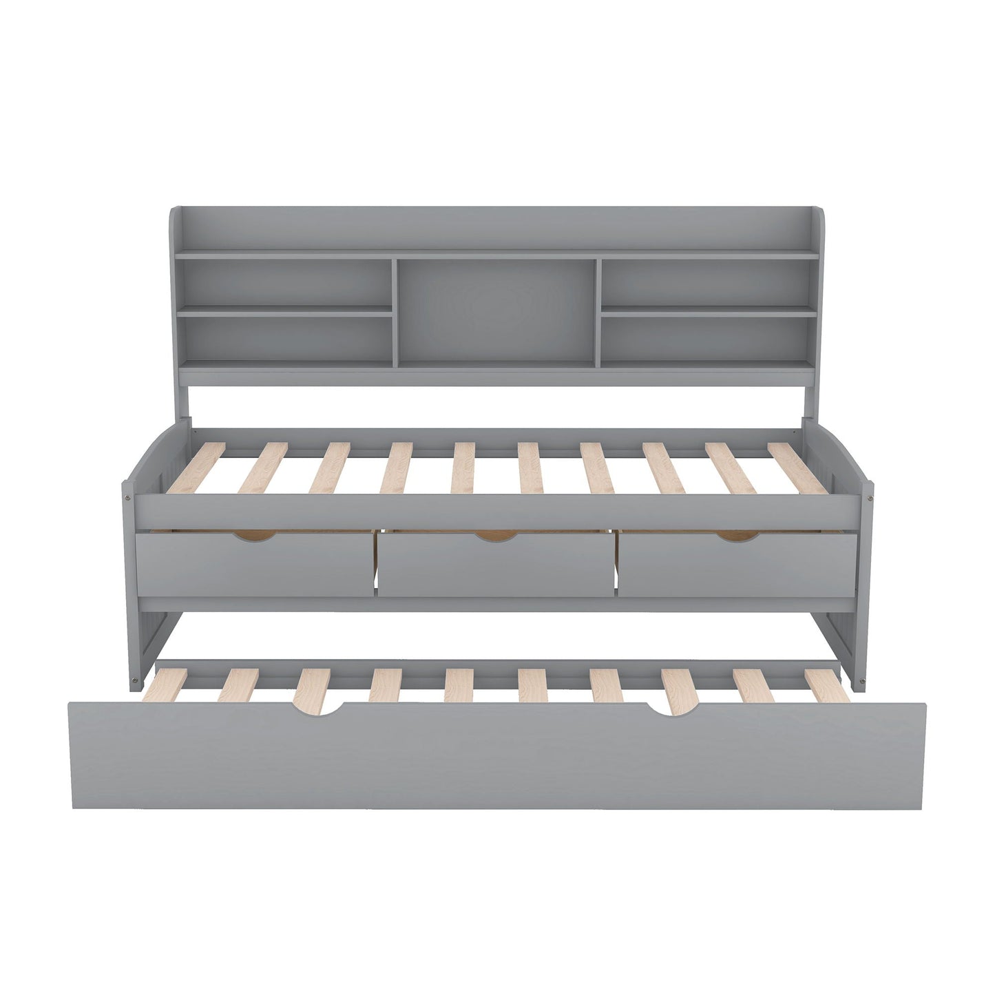Captain Bed With Built In Bookshelves, 3 Storage Drawers, And Trundle