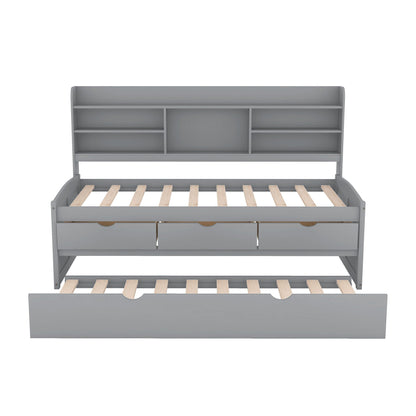 Captain Bed With Built In Bookshelves, 3 Storage Drawers, And Trundle
