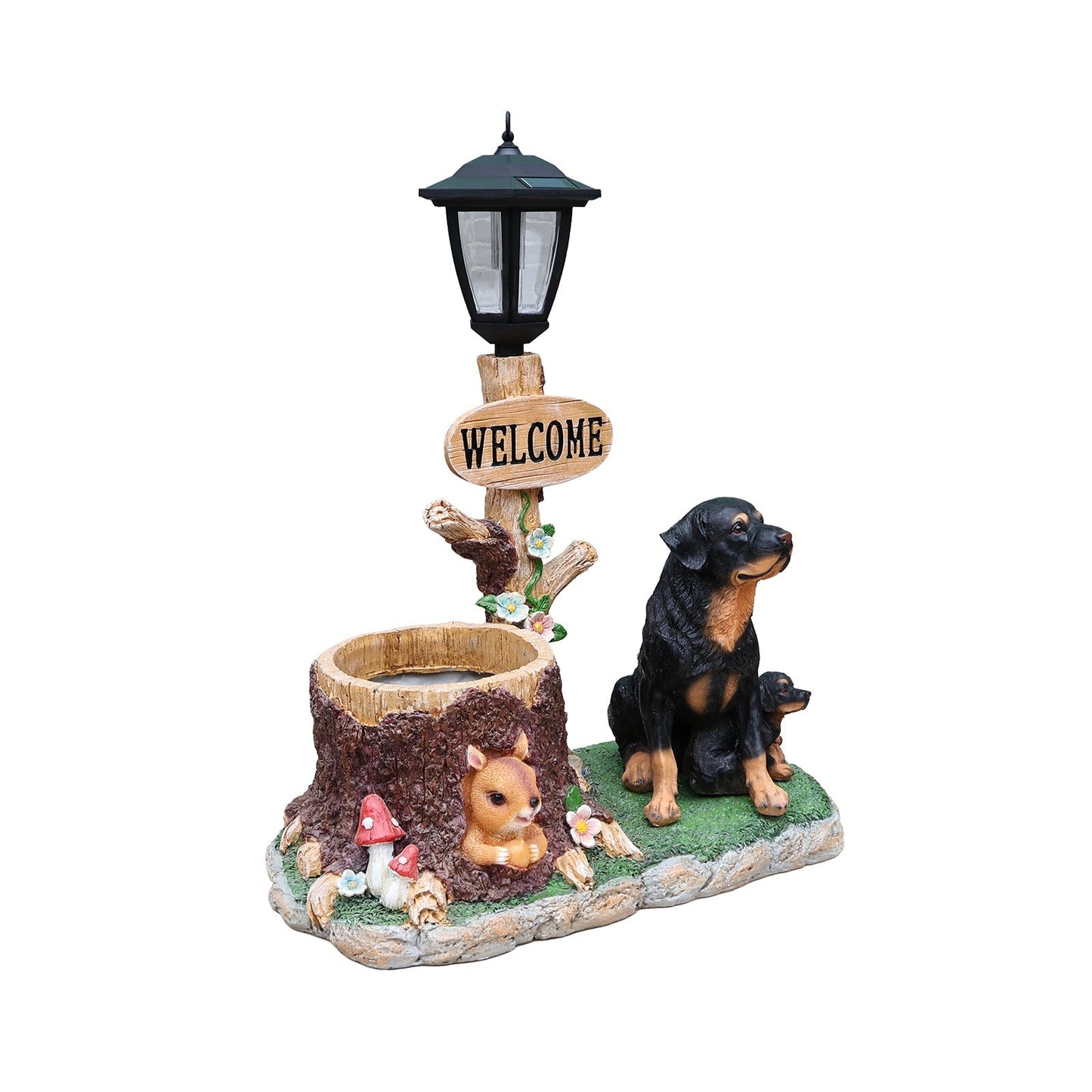 Rottweiler Dog Family Planter Statue
