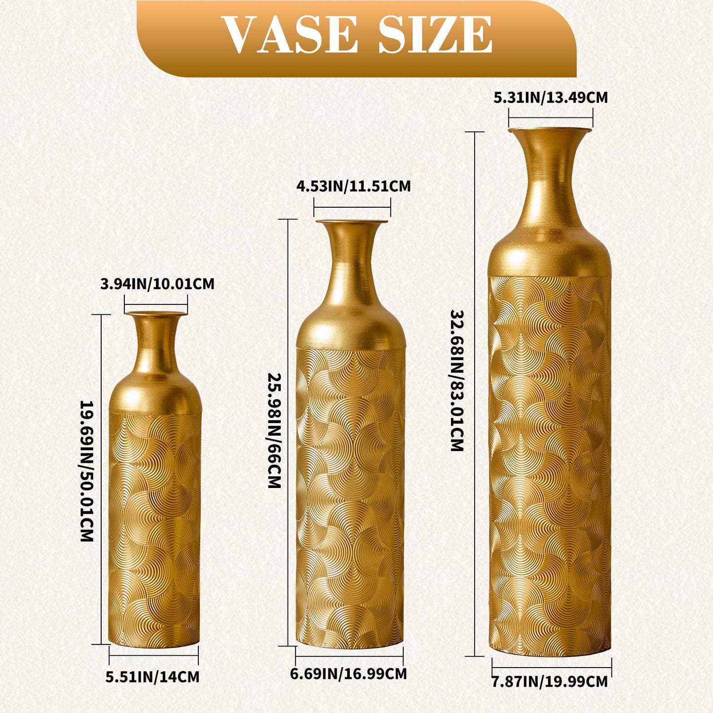 3 Pack Semi-Handcrafted Gold Metal Vase Collection