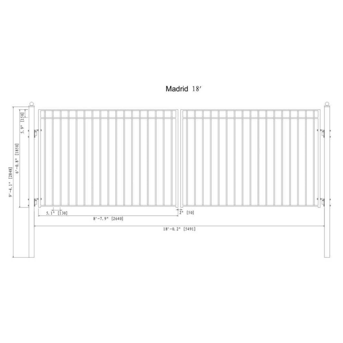 [12-18FT] Heavy-Duty Madrid-Style Premium Steel Dual-Swing Driveway Gate (SAK38546)
