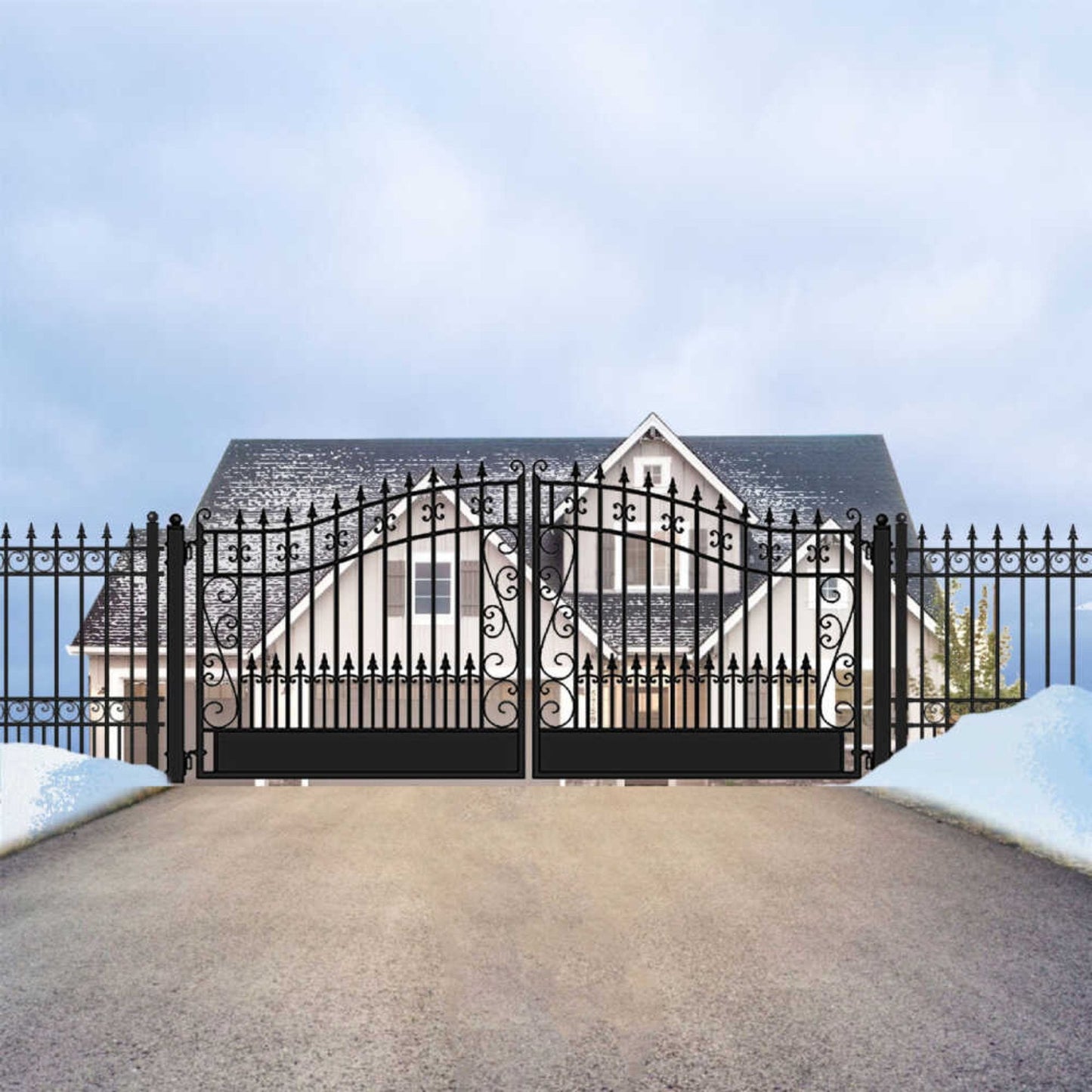 [12-18FT] Heavy-Duty Venice-Style Steel Dual-Swing Driveway Gate (SAK68025)