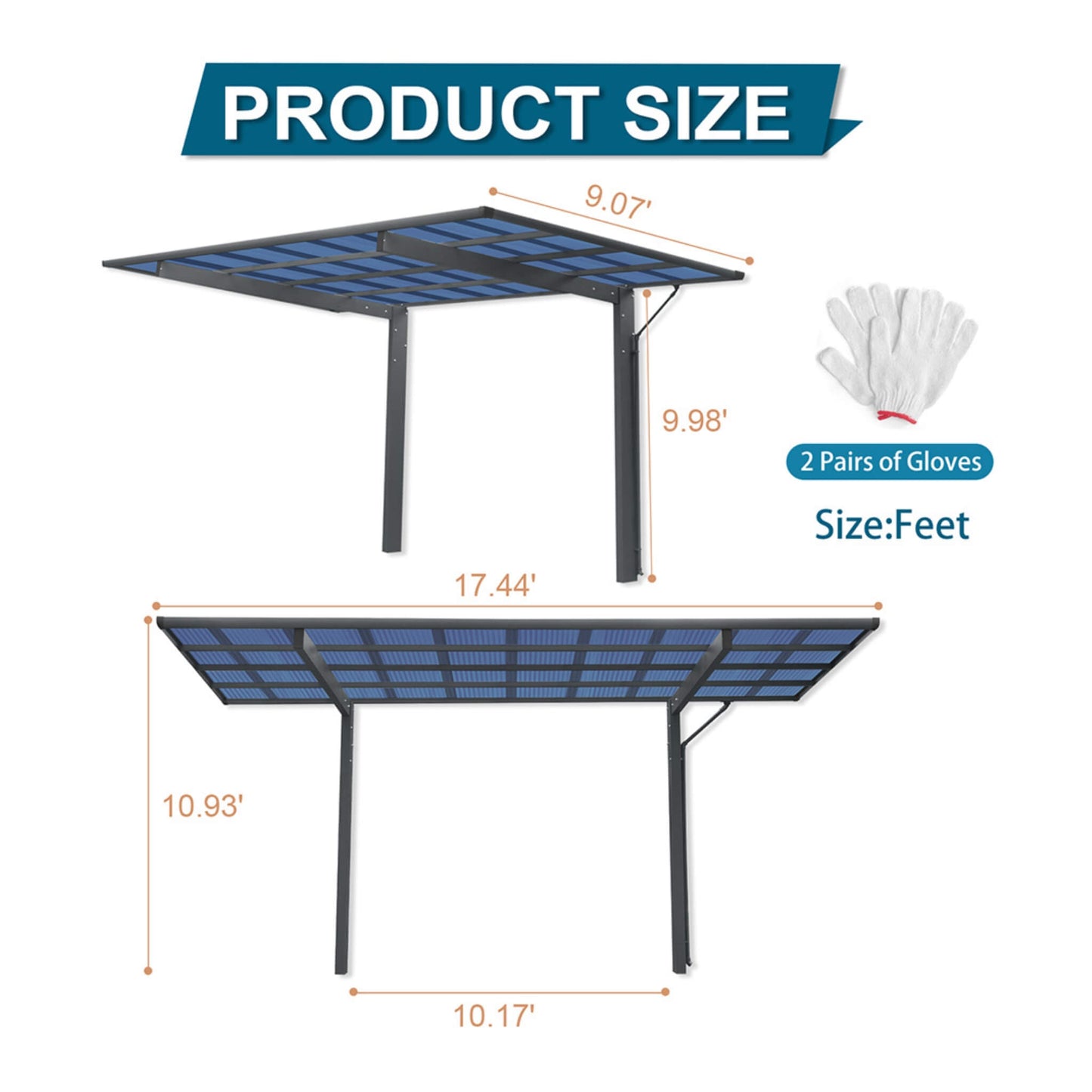[10X17FT] Alora Extra-Large Heavy-Duty Outdoor Aluminum Single Side Carport With Galvanized Metal Roof (SAK31279)