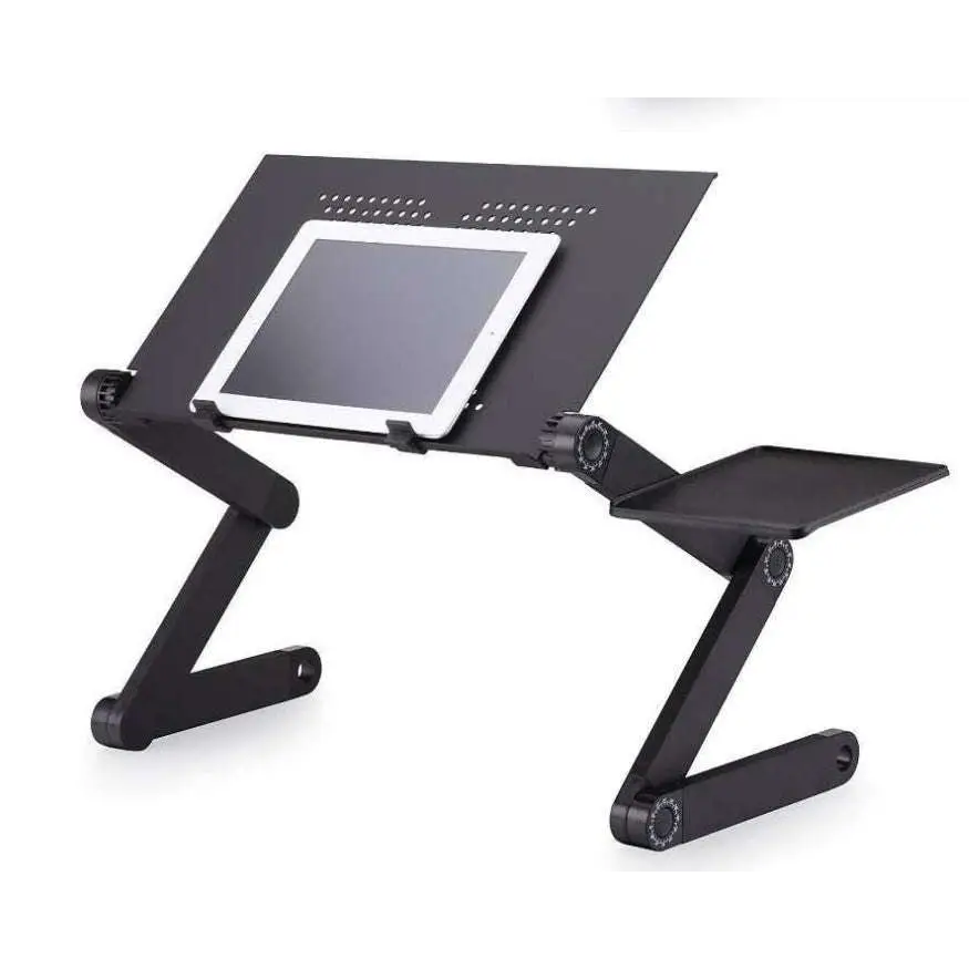 Aluminum Alloy Folding Laptop Desk — 360° Adjustable, Mouse Panel, Optional Cooling Fan, 42x26cm