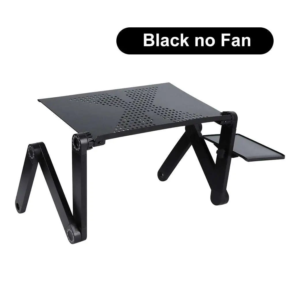 Aluminum Alloy Folding Laptop Desk — 360° Adjustable, Mouse Panel, Optional Cooling Fan, 42x26cm